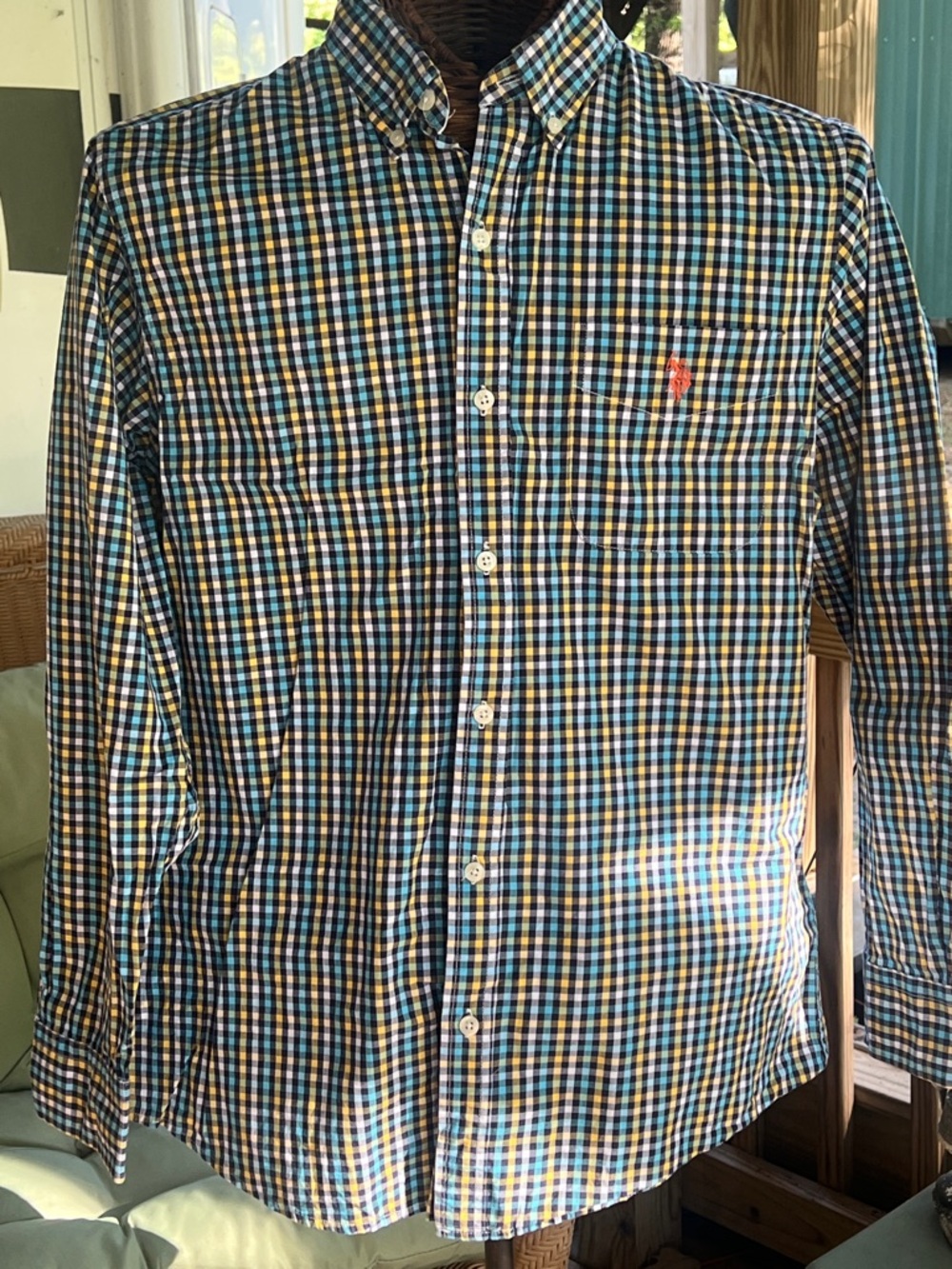 U.S. Polo Assn. Blue, Yellow & Black Multi-Check Button-Down Shirt